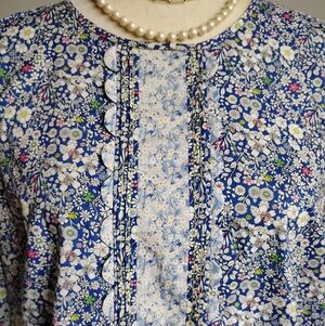 J.Crew Liberty Art Fabric Blouse June's Meadow Mitsi Valeria Blue Floral Size Sm